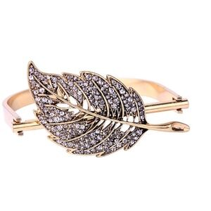 Goldtone Crystal Leaf Statement Bracelet